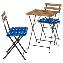 IKEA TÄRNÖ(695.761.89) стіл + 2 стільці, вул, складний чорний/світло-коричневий фарбований/складний Klösan темно-синій