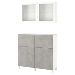 IKEA BESTÅ(794.360.42) комбинация полок с дверцами/ящиками, белый Kallviken/Stubbarp/светло-серый имитация бетона