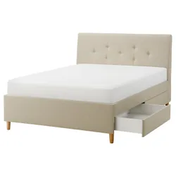 IKEA IDANÄS(305.880.94) обитая кровать с ящиками, Бежевый Нагген