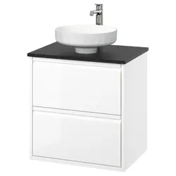 IKEA ÄNGSJÖN / LERSJÖN(695.712.81) Шафи для вимивання ящиками/миттям/акумулятором, білий/чорний блиск імітаційний мармур