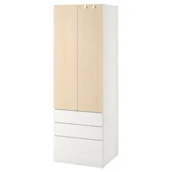 IKEA SMÅSTAD / PLATSA (394.308.53) гардероб, белый/береза с 3 ящиками