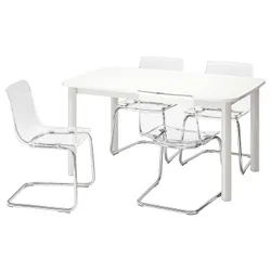 IKEA STRANDTORP / TOBIAS(393.886.70) стол и 4 стула, белый / прозрачный