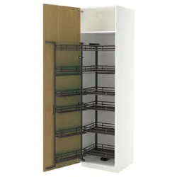 IKEA METOD(996.016.82) Высокий шкаф с выдвижной кладовой, белый/синарп вокруг дуба