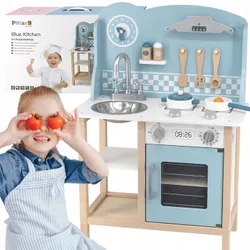 ДЕРЕВ'ЯНА КУХНЯ ДЛЯ ДІТЕЙ СИНЯ ВЕЛИКА VIGA PolarB PASTEL АКСЕСУАРИ