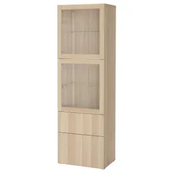 IKEA BESTÅ(594.125.46) книжный шкаф / стеклянная дверь, под беленый дуб / Лаппвикен под беленый дуб прозрачное стекло