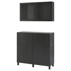 IKEA BESTÅ(193.992.07) комбинация полок с дверцами/ящиками, черно-коричневый / Лаппвикен / Stubbarp черно-коричневый прозрачное стекло