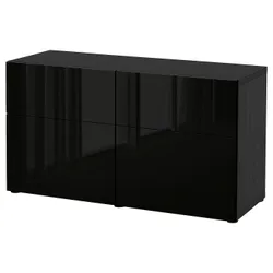 IKEA BESTÅ(893.246.85) поєднання полиці з дверцятами/шухлядами, чорно-коричневий / Selsviken глянсовий / чорний