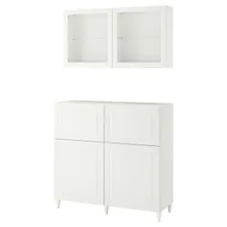 IKEA BESTÅ (794.125.07) комбинация полок с дверцами/ящиками, белый Смевикен/Оствик/Каббарп белый прозрачное стекло