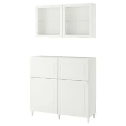 IKEA BESTÅ (794.125.07) поєднання полиці з дверцятами/шухлядами, біле Смевікен / Оствік / Каббарп біле прозоре скло