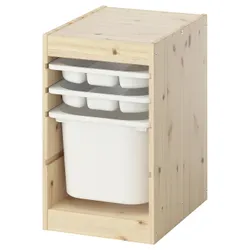 IKEA TROFAST(695.732.80) Полка с контейнером/подносами, светлая сосна, окрашенная белой/белой