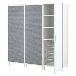 IKEA PLATSA(694.941.98) шкаф 2 двери + 1 дверь, белый Ларколлен/темно-серый STRAUMEN зеркальное стекло