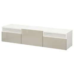 IKEA BESTÅ(993.285.98) Тумба под ТВ, белый / Selsviken бежевый глянцевый