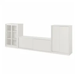 IKEA TONSTAD(695.717.66) ТВ -стійка з розсувними дверима, вершкове/безбарвне скло