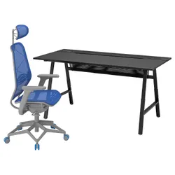IKEA UTESPELARE / STYRSPEL(194.911.59) ігровий стіл і крісло, чорний синій/світло-сірий