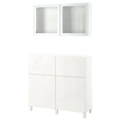 IKEA BESTÅ(594.888.24) комбинация полок с дверцами/ящиками, белый/Сельсвикен/Stubbarp белый глянцевый прозрачное стекло