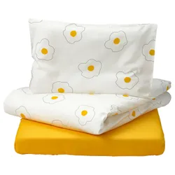 IKEA ÖGONLOCKSMAL(505.985.20) Набір постільної білизни для ліжечка, 3 ел., Біла/жовта квітка