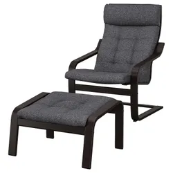IKEA POÄNG(495.020.81) кресло/подставка для ног, черно-коричневый/Gunnared темно-серый