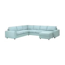 IKEA VIMLE(294.018.27) кутовий диван 5o з шезлонгом, з широкими підлокітниками / Saxemara light blue