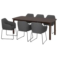 IKEA STRANDTORP / TOSSBERG(994.410.28) стол и 6 стульев, коричневый / металлический черный / серый