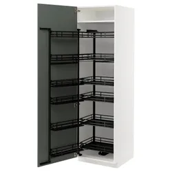 IKEA METOD(794.719.45) высокий шкаф с выдвижной кладовой, белый/бодарп серо-зеленый