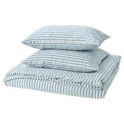 IKEA SMÅNUNNEÖRT(005.998.62) ковдра та 2 подушки, Темно -сірий -блакитний білий/смугастий