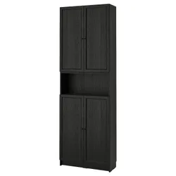 IKEA BILLY / OXBERG(494.833.70) полиця з дверцятами/подовжувачем, чорна імітація дуб