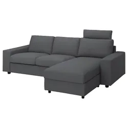 IKEA VIMLE(994.014.14) 3-місний диван з шезлонгом, з широкими підлокітниками з підголовником / Hallarp сірий