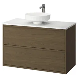 IKEA ÄNGSJÖN / LERSJÖN(395.712.92) Мыть шкафы с ящиками/мытьем/батареей, коричневый имит. дуб/белый имитационный мрамор