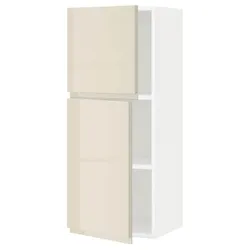 IKEA METOD(394.554.00) навісна шафа з полицями / 2 двер, білий/Voxtorp глянцевий світло-бежевий