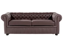 Коричневий шкіряний 3-місний диван CHESTERFIELD