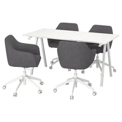 IKEA TROTTEN / TOSSBERG(395.527.12) Стол конференции со стульями, белый/темно -серый