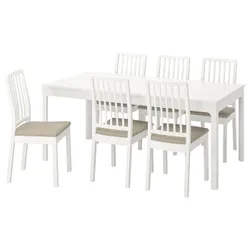 IKEA EKEDALEN / EKEDALEN(694.294.24) стол и 6 стульев, белый / бежевый хакебо