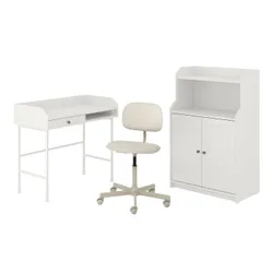 IKEA HAUGA/BLECKBERGET(694.364.72) комбинация стол/шкаф, и бело-бежевое вращающееся кресло
