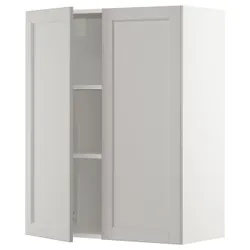 IKEA METOD(694.602.78) навесной шкаф с полками / 2 дверцы, белый / лерхиттан светло-серый
