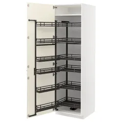 IKEA METOD(594.720.45) высокий шкаф с выдвижной кладовой, белый/Воксторп глянцевый светло-бежевый