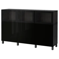 IKEA BESTÅ (792.081.82) сочетание с дверью, черно-коричневый Сельсвикен / Глассвик глянцевый / черное прозрачное стекло