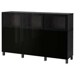 IKEA BESTÅ (792.081.82) поєднання з дверима, чорно-коричневий Selsviken / Glassvik high-gloss / чорне прозоре скло