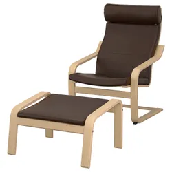 IKEA POÄNG(695.510.75) кресло/подставка для ног, дубовый шпон, беленый/темно-коричневый глянец