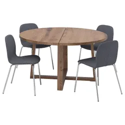 IKEA MÖRBYLÅNGA / KARLPETTER(495.167.71) стол и 4 стула, шпон дуба, моренный в коричневом цвете/Gunnared средний серый хром