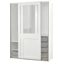 IKEA PAX / GRIMO(495.022.79) шкаф с раздвижными дверями, белый/прозрачное стекло белое