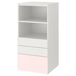 IKEA SMÅSTAD / PLATSA (493.878.11) стійка, білий ніжно-рожевий / з 3 ящиками