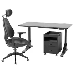 IKEA UPPSPEL / GRUPPSPEL(194.415.36) письменный стол, стул и комод, черный / Гранн черный