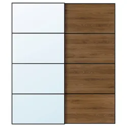 IKEA AULI / MEHAMN(796.157.79) Раздвижная дверь, Черное зеркало/2 -я ореха