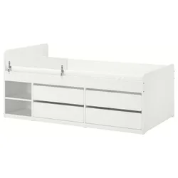 IKEA SLÄKT / NATTAPA(895.639.11) регульований каркас ліжка з ящиком + захисною поперечиною + дно ліжка, білий