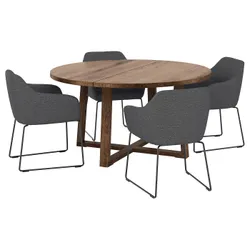 IKEA MÖRBYLÅNGA / TOSSBERG(992.880.31) стол и 4 стула, шпон дуба коричневая морилка / серый металл