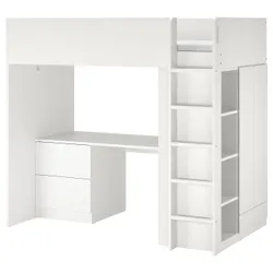 IKEA SMÅSTAD(594.288.73) ліжко-антресолі, білий білий / зі столом на 3 шухляди