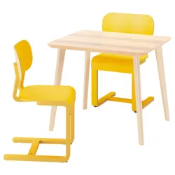 IKEA LISABO / LYCKAN(395.902.62) Стол и 2 стула, Пепел/Желтый шпон