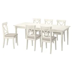 IKEA INGATORP / INGOLF(394.828.04) стол и 6 стульев, белый белый / бежевый Hallarp
