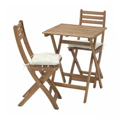 IKEA ASKHOLMEN(995.753.10) Таблица+2 Складные стулья, снаружи, темно -коричневый/куддарна светло -серого серого.