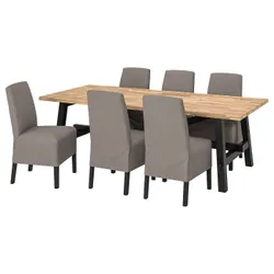 IKEA SKOGSTA / BERGMUND (694.082.66) стол и 6 стульев, акация/нольхага серый/бежевый